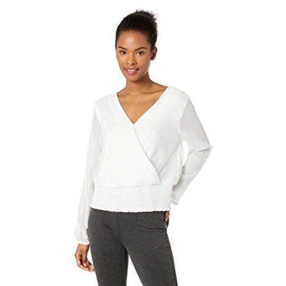 BCX Juniors Metallic Stripe Surplice Top,Beige,Large - Picture 1 of 2